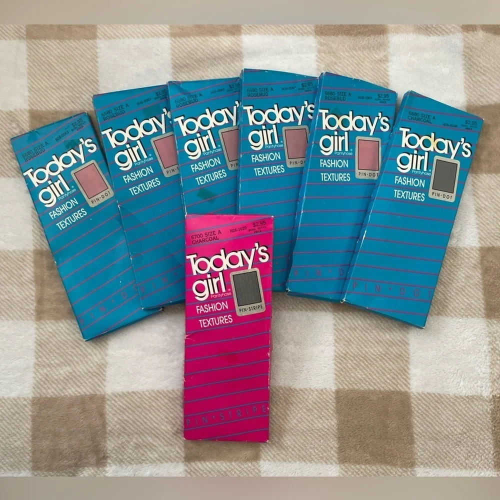 Vintage Today's Girl Fashion Textures Pantyhose size A Pink,Charcoal, Pin-Stripe
